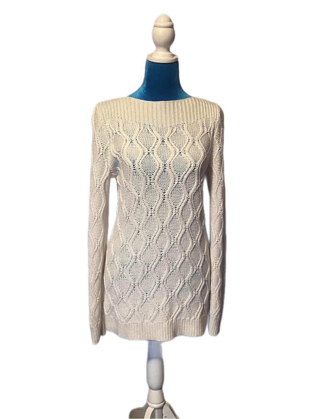 Loft Cream Cable Knit Boatneck Sweater - Women’s Small